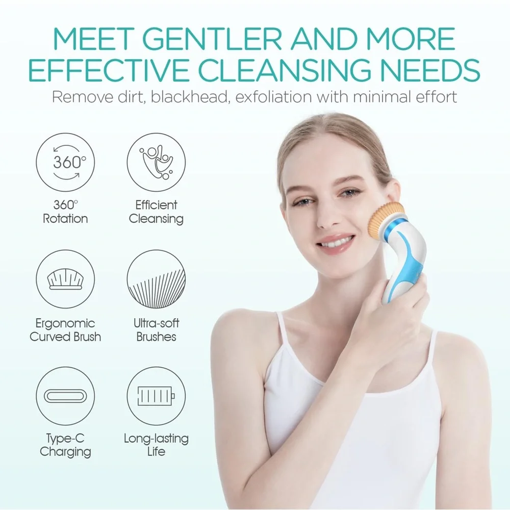 Facial Cleansing Brush-Spin Face Scrubber Exfoliator Rechargeable, 2-Speeds